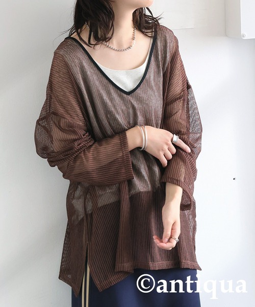 antiqua - antiqua⭐ストライプ前後差トップス yz-00081.jpg