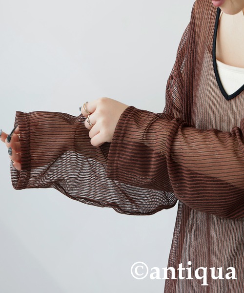 antiqua(アンティカ)の「ストライプシアートップス(Tシャツ/カットソー・レディース・ホワイト/ブラウン・ONESIZE)」の14枚目の写真