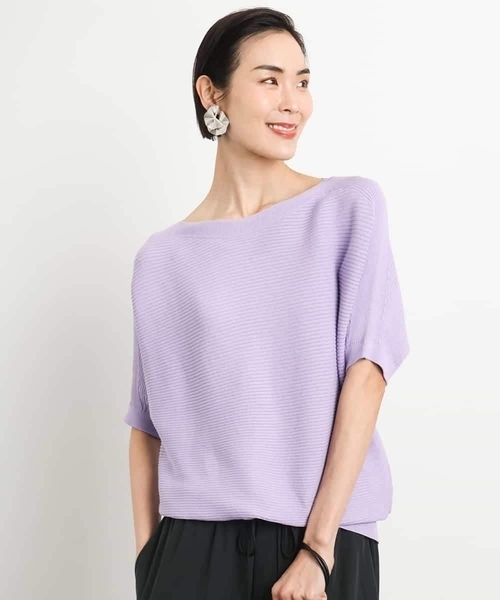 MICHEL KLEIN（ミッシェル・クラン）の「[新色追加]ホールガーメント(R)ドルマンスリーブニット(半袖）（ニット/セーター・レディース・ブラック/ホワイト/ブルー/ライラック/ライトベージュ/スカイブルー/サンドベージュ・38）」の7枚目の写真