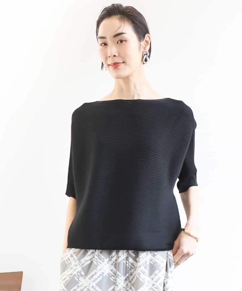 MICHEL KLEIN（ミッシェル・クラン）の「[新色追加]ホールガーメント(R)ドルマンスリーブニット(半袖）（ニット/セーター・レディース・ブラック/ホワイト/ブルー/ライラック/ライトベージュ/スカイブルー/サンドベージュ・38）」の9枚目の写真