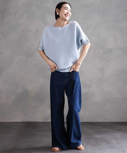 MICHEL KLEIN（ミッシェル・クラン）の「[新色追加]ホールガーメント(R)ドルマンスリーブニット(半袖）（ニット/セーター・レディース・ブラック/ホワイト/ブルー/ライラック/ライトベージュ/スカイブルー/サンドベージュ・38）」の13枚目の写真