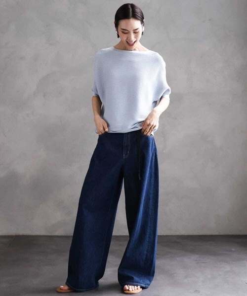 MICHEL KLEIN（ミッシェル・クラン）の「[新色追加]ホールガーメント(R)ドルマンスリーブニット(半袖）（ニット/セーター・レディース・ブラック/ホワイト/ブルー/ライラック/ライトベージュ/スカイブルー/サンドベージュ・38）」の14枚目の写真