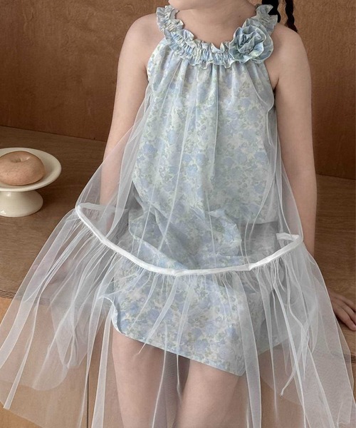 aimoha(アイモハ)の「フラワープリントチュールドレス (SS)(ワンピース・キッズ・パープル/ブルー・110/120/130/140/150)」の2枚目の写真