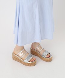 グリッター×クリアベルト 厚底コルクサンダル