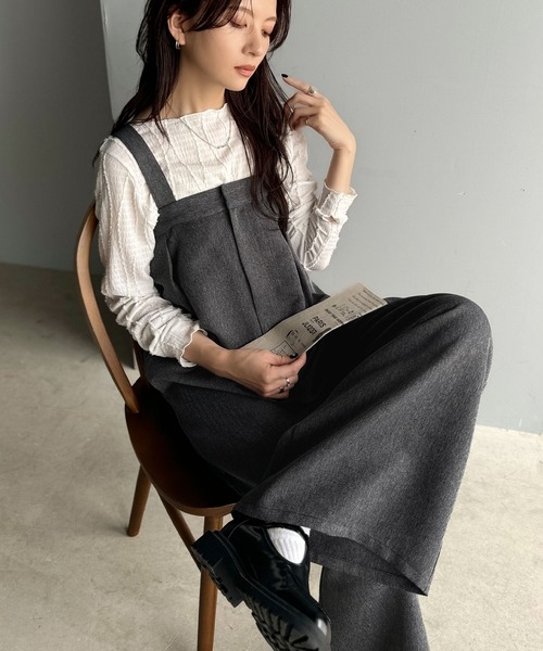 classicalelf（クラシカルエルフ）の「着こなし自由な2WAY仕様♪サス取り外しサロペット（セットアップ可）（サロペット/オーバーオール・レディース・グレイッシュベージュ/ブラック/チャコール・X-LARGE/SMALL/MEDIUM/LARGE）」の8枚目の写真