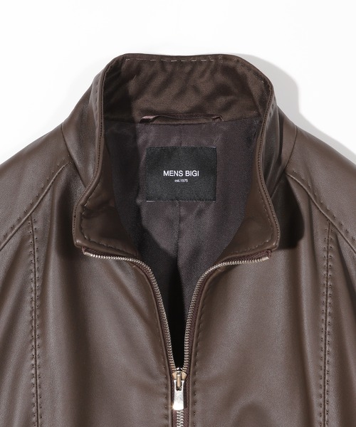 MEN'S BIGI(メンズビギ)の「スタンドカラーシングルライダース ラムレザージャケット(ライダースジャケット・メンズ・ブラウン/ネイビー/ブラック・01/02/03/04)」の4枚目の写真