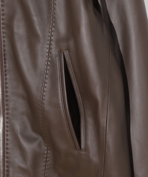 MEN'S BIGI(メンズビギ)の「スタンドカラーシングルライダース ラムレザージャケット(ライダースジャケット・メンズ・ブラウン/ネイビー/ブラック・01/02/03/04)」の8枚目の写真
