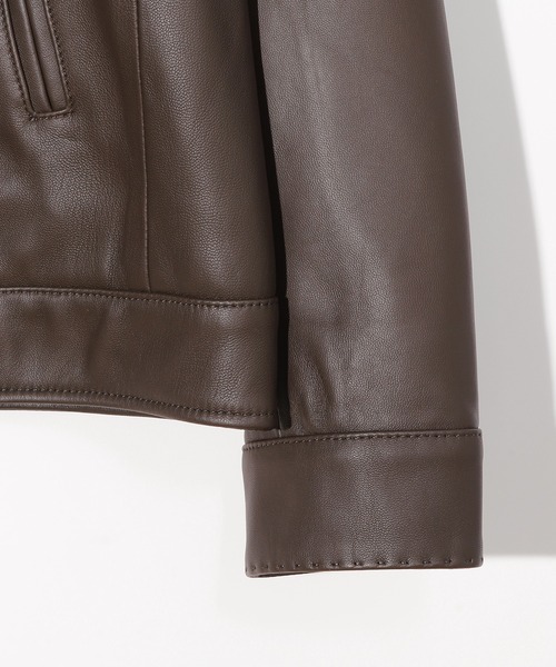 MEN'S BIGI(メンズビギ)の「スタンドカラーシングルライダース ラムレザージャケット(ライダースジャケット・メンズ・ブラウン/ネイビー/ブラック・01/02/03/04)」の9枚目の写真