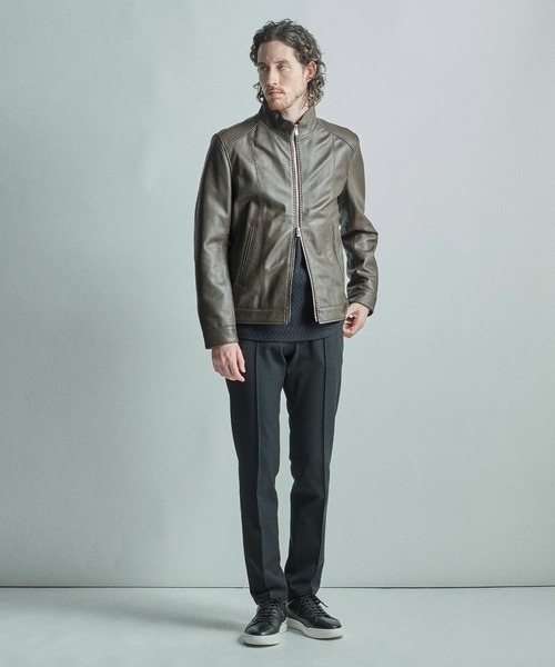 スタンドカラーシングルライダース ラムレザージャケット（ライダース