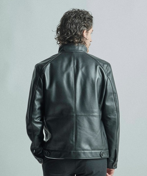 スタンドカラーシングルライダース ラムレザージャケット（ライダース