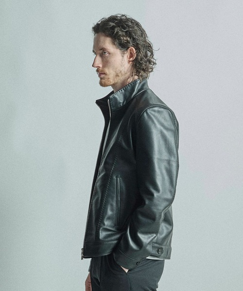 スタンドカラーシングルライダース ラムレザージャケット（ライダース