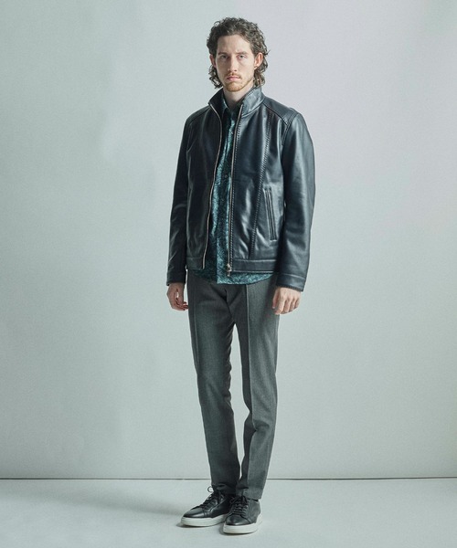 スタンドカラーシングルライダース ラムレザージャケット（ライダース