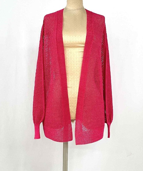 Q（キュー）の「半ホールガーメントメッシュカーデ（カーディガン/ボレロ・レディース・ブラック/アイボリー/ピンク・MEDIUM）」の11枚目の写真