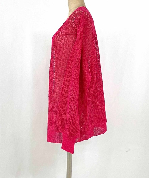 Q（キュー）の「半ホールガーメントメッシュカーデ（カーディガン/ボレロ・レディース・ブラック/アイボリー/ピンク・MEDIUM）」の10枚目の写真