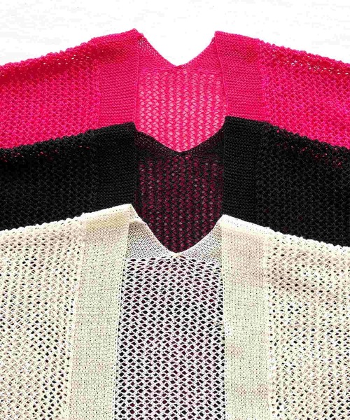 Q（キュー）の「半ホールガーメントメッシュカーデ（カーディガン/ボレロ・レディース・ブラック/アイボリー/ピンク・MEDIUM）」の8枚目の写真