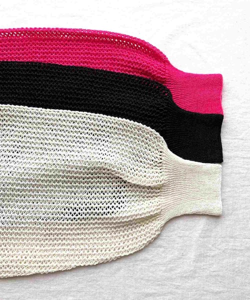 Q（キュー）の「半ホールガーメントメッシュカーデ（カーディガン/ボレロ・レディース・ブラック/アイボリー/ピンク・MEDIUM）」の7枚目の写真