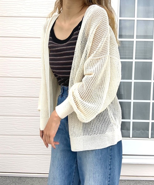 Q（キュー）の「半ホールガーメントメッシュカーデ（カーディガン/ボレロ・レディース・ブラック/アイボリー/ピンク・MEDIUM）」の21枚目の写真