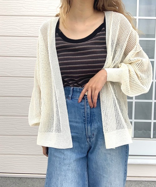 Q（キュー）の「半ホールガーメントメッシュカーデ（カーディガン/ボレロ・レディース・ブラック/アイボリー/ピンク・MEDIUM）」の22枚目の写真