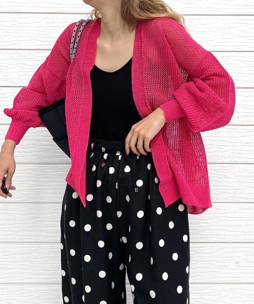 Q（キュー）の「半ホールガーメントメッシュカーデ（カーディガン/ボレロ・レディース・ブラック/アイボリー/ピンク・MEDIUM）」の20枚目の写真