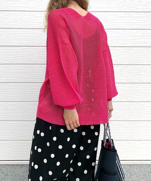 Q（キュー）の「半ホールガーメントメッシュカーデ（カーディガン/ボレロ・レディース・ブラック/アイボリー/ピンク・MEDIUM）」の17枚目の写真