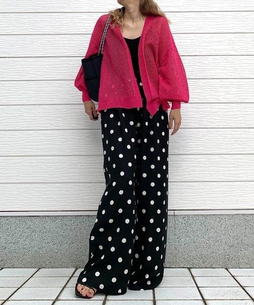 Q（キュー）の「半ホールガーメントメッシュカーデ（カーディガン/ボレロ・レディース・ブラック/アイボリー/ピンク・MEDIUM）」の12枚目の写真