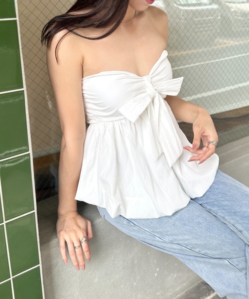 wears(ウェアーズ)の「パット入りバッグギャザーチューブトップ(チューブトップ・レディース・ブラック/アイボリー/ホワイト/ピンク・FREE)」の7枚目の写真