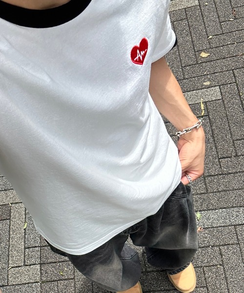 ADAMASTE（アダマスト）の「side line heart logo ringer T-shirt - サイドラインハートロゴリンガーT（Tシャツ/カットソー・メンズ・ホワイト/ブラック・MEDIUM/LARGE）」の13枚目の写真