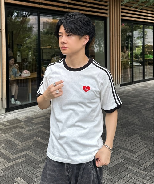 side line heart logo ringer T-shirt - サイドラインハートロゴ