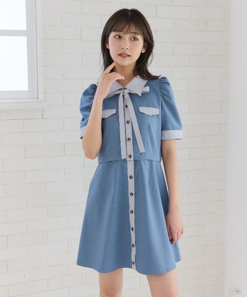 RED VALENTINO ロゴ リボン バイカラー 半袖 ミニワンピース セール】2WAYバイカラーミニワンピース(ワンピース)|REDYAZEL