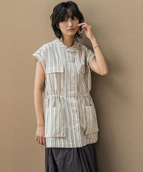 MAYSON GREY(メイソングレイ)の「コットンリネンワークジレ≪手洗い可能≫(ベスト・レディース・チャコールグレー/ホワイト系その他/ベージュ・M)」の1枚目の写真
