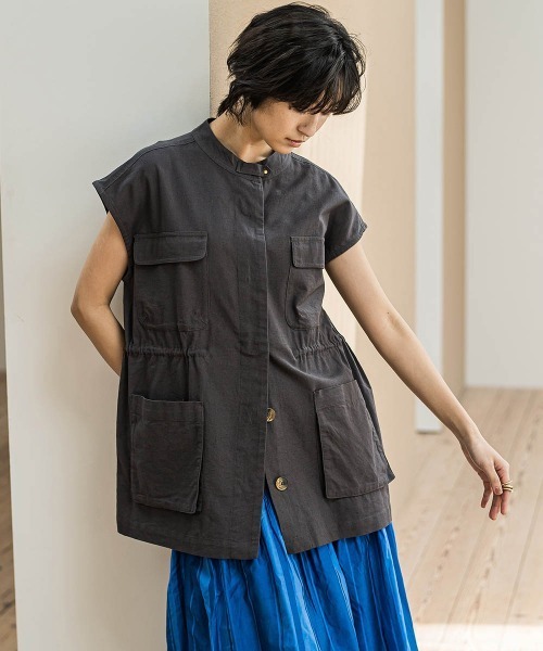 MAYSON GREY(メイソングレイ)の「コットンリネンワークジレ≪手洗い可能≫(ベスト・レディース・チャコールグレー/ホワイト系その他/ベージュ・M)」の20枚目の写真