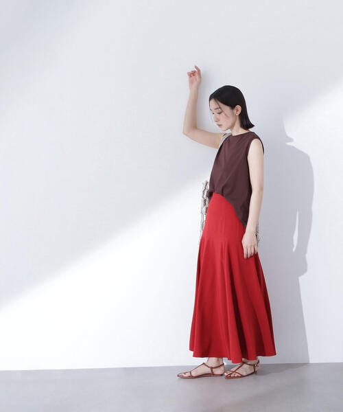【お色違い】ナチュラルビューティーベーシック　切替マキシフレアスカート セール】◇【Oggi8月号掲載】切替フレアマキシスカート