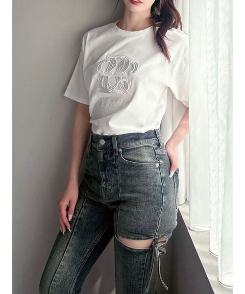 Re:room ★新品未使用品★ ラインロゴリブベロアTシャツ & ショーツ エンボスロゴベロアTシャツ[品番：MKSW0045372]｜RESEXXY