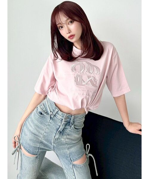 Re:room ★新品未使用品★ ラインロゴリブベロアTシャツ & ショーツ エンブロイダリーロゴTシャツ（Tシャツ/カットソー）｜RESEXXY