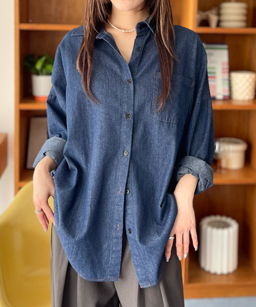 ブラウス シャツ 「Good Riddance」ウォッシュド ルーズ デニムシャツ レディース セール】【Good Riddance】ウォッシュド ルーズ デニムシャツ