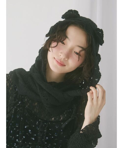 新品未使用　merry jenny  おはなニットバラクラバ  ブラック セール】おはなニットバラクラバ（ニットキャップ/ビーニー