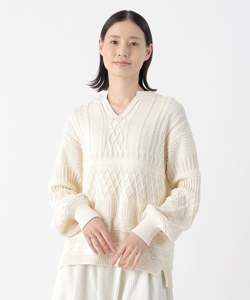 Plantation（プランテーション）の「ガンジーニット / セーター / (O)（ニット/セーター・レディース・ブラック/オフホワイト/ブルー・M size）」の2枚目の写真