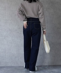 サイドスリットリサイクルデニムストレートパンツ