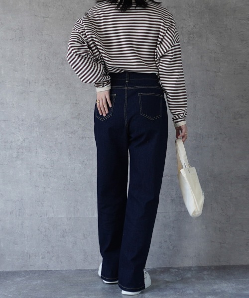SELECT LEVERY(セレクトリベリー)の「サイドスリットリサイクルデニムストレートパンツ(デニムパンツ・レディース・ブラック/ブルー/ネイビー/ライトブルー・SMALL/MEDIUM/LARGE/X-LARGE)」の1枚目の写真