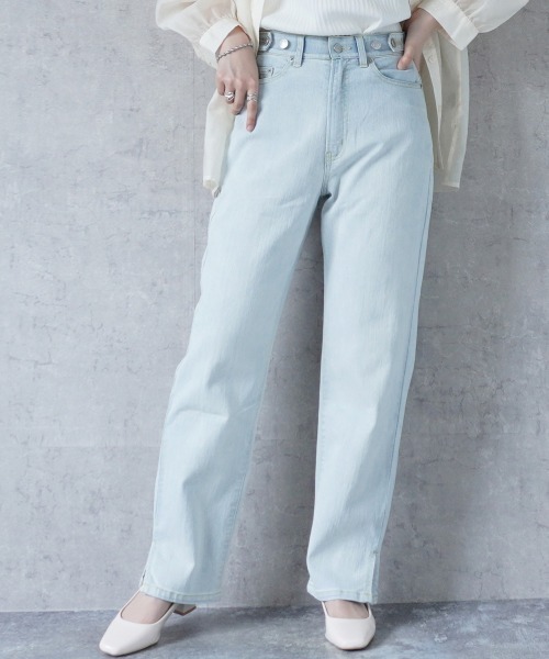 SELECT LEVERY(セレクトリベリー)の「サイドスリットリサイクルデニムストレートパンツ(デニムパンツ・レディース・ブラック/ブルー/ネイビー/ライトブルー・SMALL/MEDIUM/LARGE/X-LARGE)」の3枚目の写真
