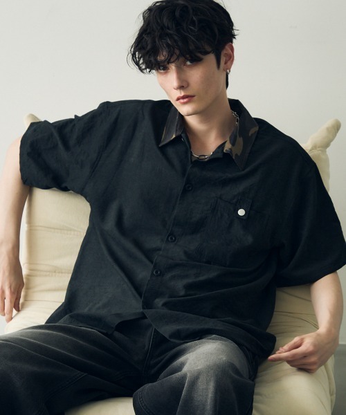 Shoowtime(ショウタイム)の「Big silhouette camo collar design short sleeve shirt / ビッグシルエットカモカラーデザイン半袖シャツ(シャツ/ブラウス・メンズ・ブラック/ベージュ・LARGE/X-LARGE/MEDIUM)」の2枚目の写真