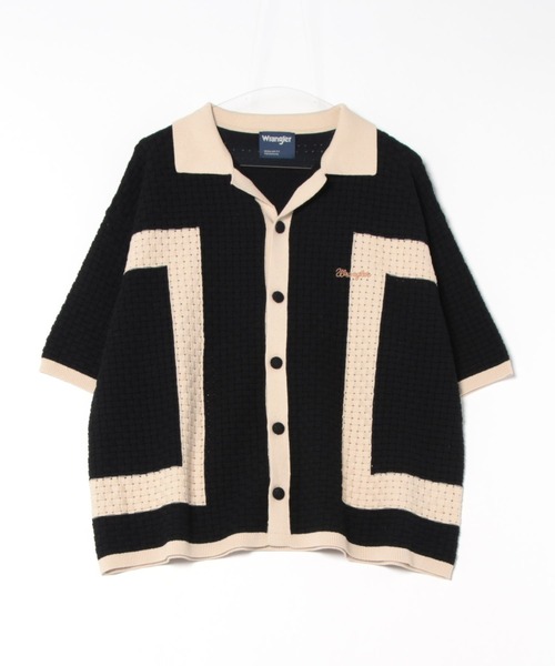 Lee(リー)の「Wrangler/ラングラー 配色ニットシャツ/切り替えニットトップス/ニット半袖トップス/半袖ニット/サマーニット(シャツ/ブラウス・メンズ・アイボリー/ブラック・LARGE)」の9枚目の写真