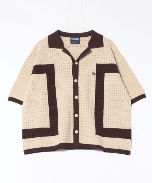 Lee(リー)の「Wrangler/ラングラー 配色ニットシャツ/切り替えニットトップス/ニット半袖トップス/半袖ニット/サマーニット(シャツ/ブラウス・メンズ・アイボリー/ブラック・LARGE)」の10枚目の写真