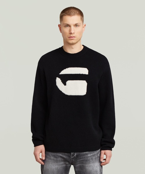 G-STAR（ジースター）の「G LOGO RELAXED KNIT/クラシックロゴリラックスオーバーサイズニットセーター（ニット/セーター・メンズ・ダークブルー/ダークブラック・X-SMALL/SMALL/MEDIUM/LARGE/X-LARGE）」の2枚目の写真