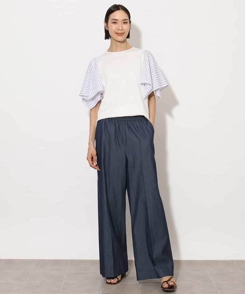 MICHEL KLEIN（ミッシェル・クラン）の「[接触冷感]異素材スリーブカットソー（Tシャツ/カットソー・レディース・ダークインディゴブルー/ホワイト/ブラック・38）」の7枚目の写真