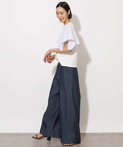 MICHEL KLEIN（ミッシェル・クラン）の「[接触冷感]異素材スリーブカットソー（Tシャツ/カットソー・レディース・ダークインディゴブルー/ホワイト/ブラック・38）」の9枚目の写真