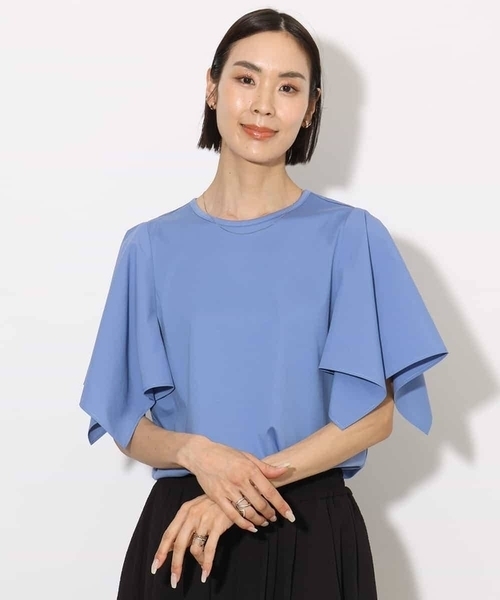 MICHEL KLEIN（ミッシェル・クラン）の「[接触冷感]異素材スリーブカットソー（Tシャツ/カットソー・レディース・ダークインディゴブルー/ホワイト/ブラック・38）」の10枚目の写真