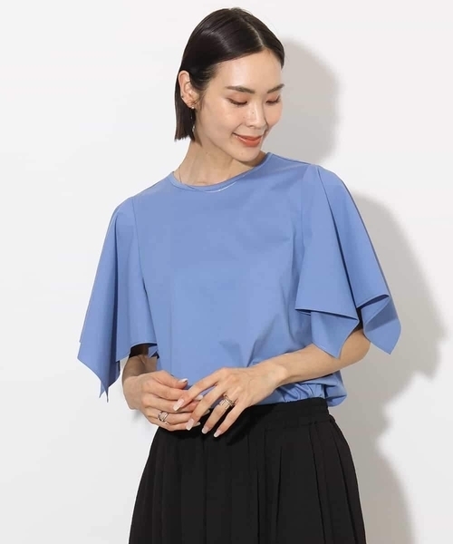 MICHEL KLEIN（ミッシェル・クラン）の「[接触冷感]異素材スリーブカットソー（Tシャツ/カットソー・レディース・ダークインディゴブルー/ホワイト/ブラック・38）」の11枚目の写真