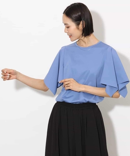 MICHEL KLEIN（ミッシェル・クラン）の「[接触冷感]異素材スリーブカットソー（Tシャツ/カットソー・レディース・ダークインディゴブルー/ホワイト/ブラック・38）」の12枚目の写真