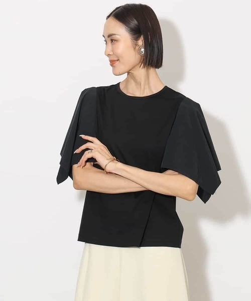 MICHEL KLEIN（ミッシェル・クラン）の「[接触冷感]異素材スリーブカットソー（Tシャツ/カットソー・レディース・ダークインディゴブルー/ホワイト/ブラック・38）」の16枚目の写真